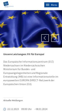 Vorschau der mobilen Webseite www.eiz-niedersachsen.de, Europäisches Informations-Zentrum (EIZ) Niedersachsen