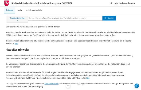 Vorschau von www.nds-voris.de, Niedersächsisches Vorschrifteninformationssystem