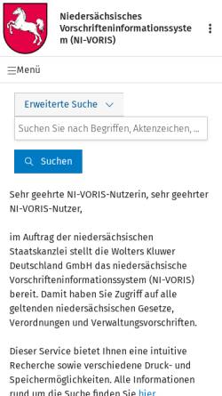 Vorschau der mobilen Webseite www.nds-voris.de, Niedersächsisches Vorschrifteninformationssystem