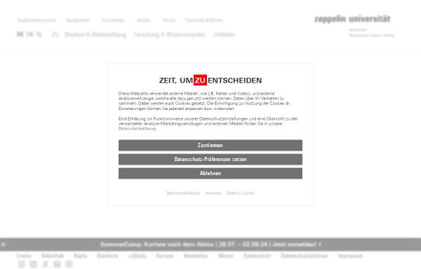 Vorschau von www.zeppelin-university.de, Zeppelin University - Hochschule zwischen Wirtschaft, Kultur und Politik