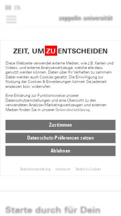 Vorschau der mobilen Webseite www.zeppelin-university.de, Zeppelin University - Hochschule zwischen Wirtschaft, Kultur und Politik