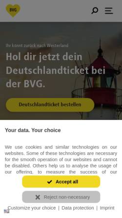Vorschau der mobilen Webseite www.bvg.de, BVG