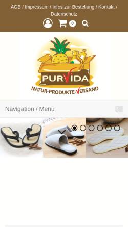 Vorschau der mobilen Webseite www.purvida.de, Purvida Naturprodukte, Pascal Gropp