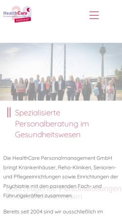 Vorschau der mobilen Webseite www.healthcare-personal.de, Healthcare Personalmanagement GmbH