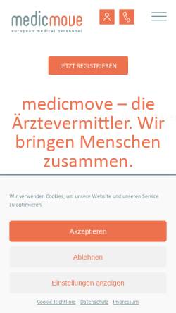 Vorschau der mobilen Webseite medicmove.com, medicmove tempo GmbH