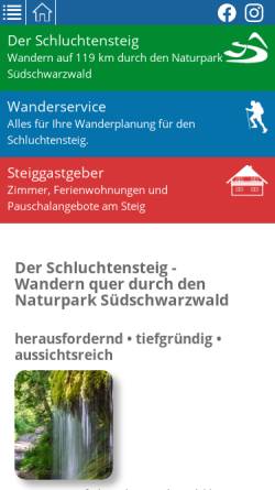 Vorschau der mobilen Webseite www.schluchtensteig.de, Der Schluchtensteig im Naturpark Südschwarzwald
