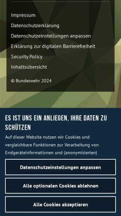 Vorschau der mobilen Webseite www.bundeswehr.de, Bundesministerium der Verteidigung (BMVg)