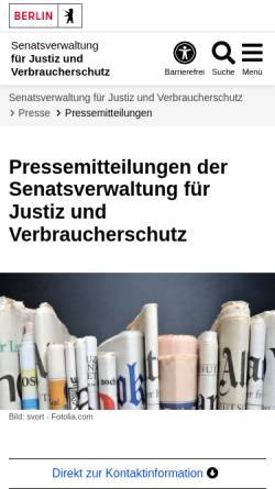 Vorschau der mobilen Webseite www.berlin.de, Pressestellen der Berliner Justiz