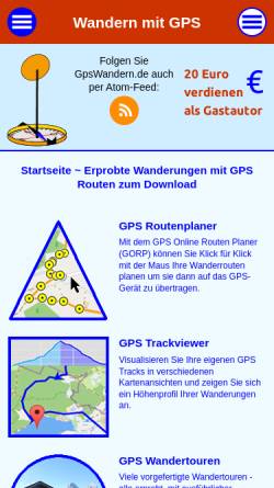 Vorschau der mobilen Webseite www.gpswandern.de, Wandern mit GPS