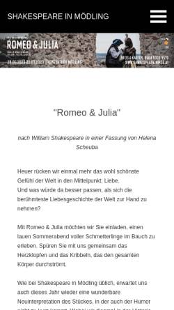Vorschau der mobilen Webseite www.shakespeareinmoe.at, Shakespeare in Mödling