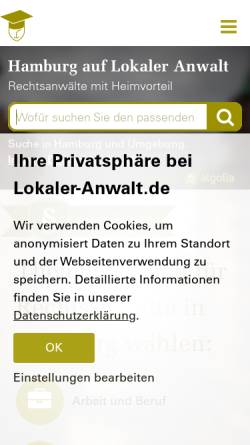 Vorschau der mobilen Webseite www.hamburger-anwalt.de, Hamburger Anwaltssuchdienst