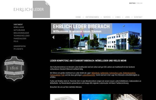 Vorschau von www.ehrlich-leder.de, Leder Großhandel Ehrlich