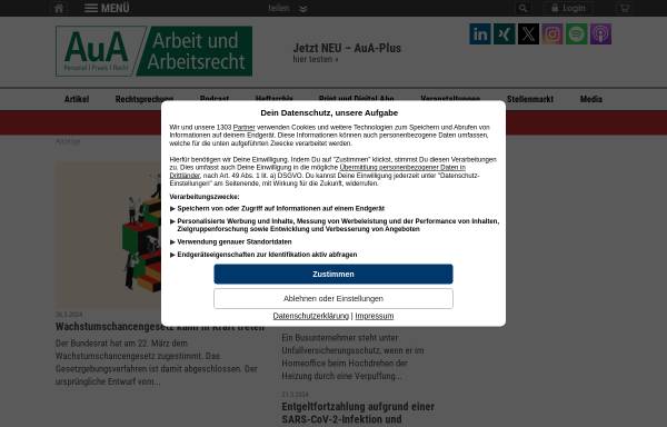 Vorschau von www.arbeit-und-arbeitsrecht.de, Arbeit und Arbeitsrecht
