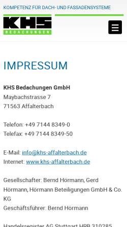 Vorschau der mobilen Webseite www.khs-affalterbach.de, KHS Bedachungen GmbH