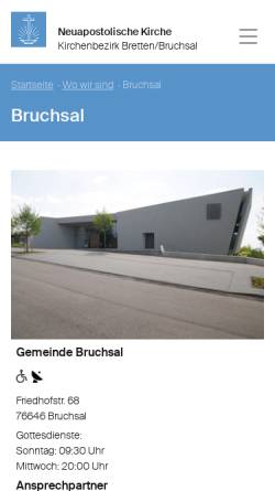 Vorschau der mobilen Webseite www.nak-bruchsal-gemeinde.de, Neuapostolische Kirche - Bezirk Bruchsal