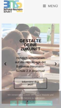 Vorschau der mobilen Webseite www.bns2.de, Balthasar Neumann Schule II in Bruchsal