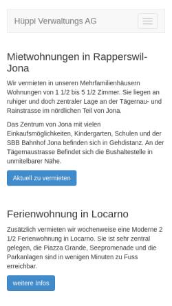 Vorschau der mobilen Webseite www.hueppi-verwaltung.ch, Hüppi Verwaltungs AG, Jona
