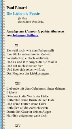 Vorschau der mobilen Webseite www.jbeilharz.de, Auszüge aus L'amour la poésie von Paul Eluard