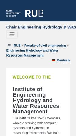 Vorschau der mobilen Webseite www.ruhr-uni-bochum.de, Lehrstuhl für Hydrologie, Wasserwirtschaft und Umwelttechnik
