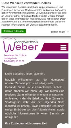 Vorschau der mobilen Webseite www.za-praxis-weber.de, Zahnärztliche Gemeinschaftspraxis Petra und Ralf Weber