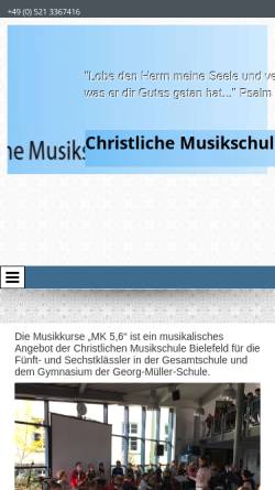 Vorschau der mobilen Webseite www.cms-bielefeld.de, Chritsliche Musikschule Bielefeld e.V.