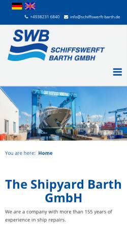 Vorschau der mobilen Webseite www.barther-schiffswerft.de, Schiffswerft Barth GmbH