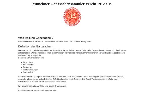 Vorschau von www.mgsv.de, Ganzsachen: Was ist eine Ganzsache? (Münchner Ganzsachensammler Verein)