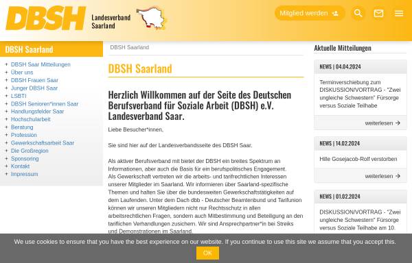 Vorschau von www.dbsh-saar.de, DBSH Deutscher Berufsverband für soziale Arbeit e.V. Landesverband
