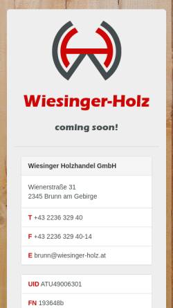 Vorschau der mobilen Webseite www.wiesinger-holz.at, Wiesinger Holz