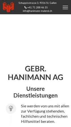 Vorschau der mobilen Webseite www.hanimann-malerei.ch, Malereibetrieb Gebr. Hanimann