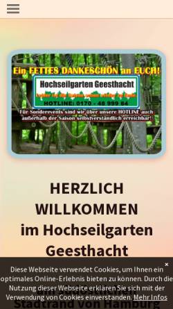 Vorschau der mobilen Webseite www.hoga-hochseilgarten.de, HOGA - Hochseilgarten