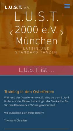 Vorschau der mobilen Webseite www.tanz-lust.org, Latein- und Standard- Tanzsportclub 2000 e.V. München