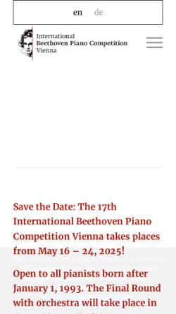 Vorschau der mobilen Webseite www.beethoven-comp.at, Internationaler Beethoven Klavierwettbewerb