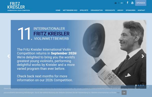 Vorschau von www.fritzkreisler.com, Internationaler Fritz Kreisler Wettbewerb