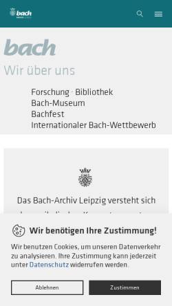 Vorschau der mobilen Webseite www.bach-leipzig.de, Internationaler Johann-Sebastian-Bach-Wettbewerb