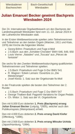 Vorschau der mobilen Webseite www.bach-wiesbaden.de, Internationaler Orgelwettbewerb um den Bachpreis der Landeshauptstadt Wiesbaden