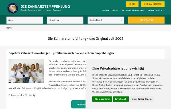 Vorschau von www.die-zahnarztempfehlung.com, Die Zahnarztempfehlung