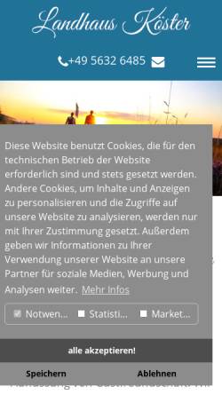 Vorschau der mobilen Webseite www.hotel-willingen.biz, Landhaus Köster!
