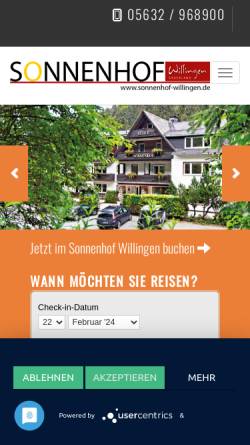 Vorschau der mobilen Webseite www.sonnenhof-willingen.de, Sonnenhof Willingen