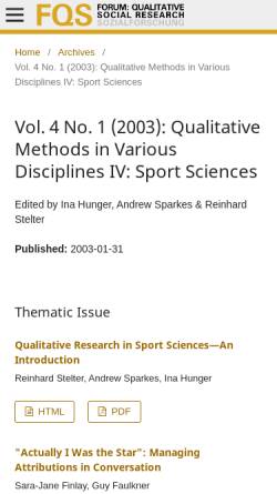 Vorschau der mobilen Webseite www.qualitative-research.net, Forum Qualitative Sozialforschung - Sportwissenschaft