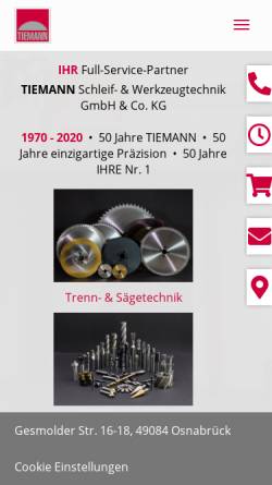Vorschau der mobilen Webseite www.tiemann-schleiftechnik.de, Tiemann Schleiftechnik GmbH & Co. KG
