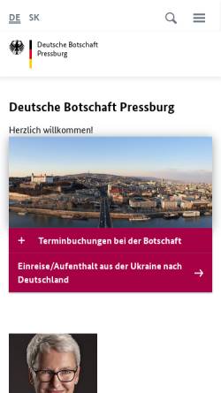 Vorschau der mobilen Webseite www.pressburg.diplo.de, Deutsche Botschaft in Bratislava