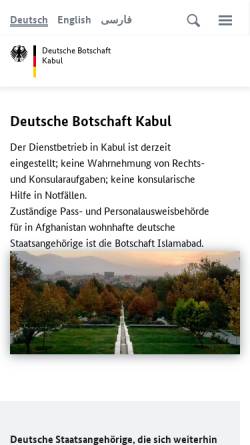 Vorschau der mobilen Webseite www.kabul.diplo.de, Deutsche Botschaft Kabul