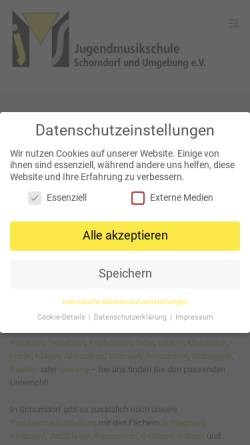 Vorschau der mobilen Webseite www.jugendmusikschule-schorndorf.de, Jugendmusikschule Schorndorf und Umgebung e.V.