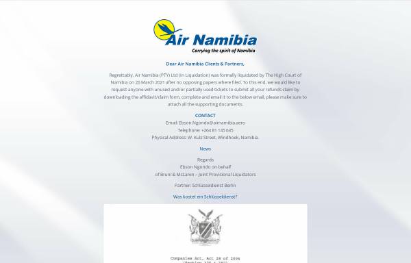 Vorschau von www.airnamibia.com, Air Namibia