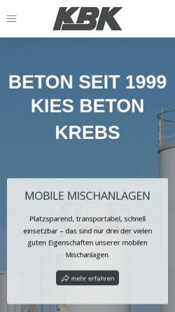 Vorschau der mobilen Webseite www.kies-beton-krebs.de, KBK Kies Beton Krebs
