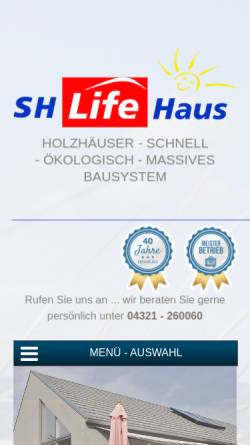 Vorschau der mobilen Webseite www.sh-lifehaus.de, SH-Life Haus GmbH