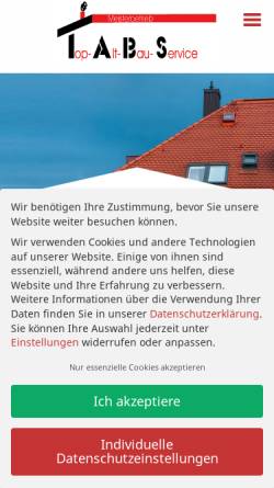 Vorschau der mobilen Webseite www.tabs-dach.de, Top-Alt-Bau-Service GmbH