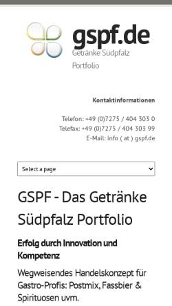 Vorschau der mobilen Webseite www.gspf.de, Getränke Südpfalz GmbH