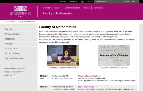 Vorschau von www.tu-chemnitz.de, Fakultät für Mathematik an der Technische Universität Chemnitz
